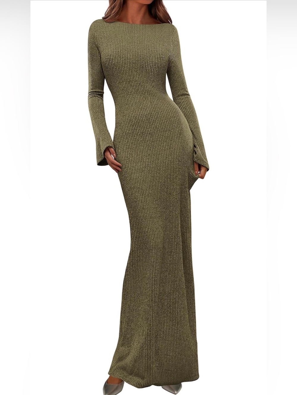 🆕Elegant Ribbed Long Sleeve Maxi Dress